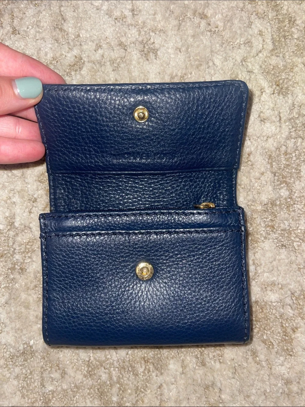 Michael Kors Pebbled Navy Card Case with Gold Plaque